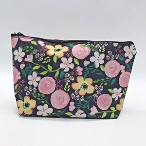 Sassy+Chic Black Floral Makeup Cosmetic Travel Bag Glam Zipper Pouch 5.5 X 6.5"